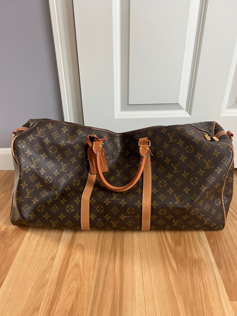 Designer-Inspired Brown Monogram Duffle Bag w/ Strap